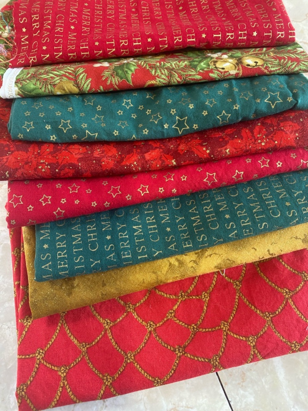 Festive Christmas Fabric Bundle - Red, Green, Teal & Gold Holiday Prints